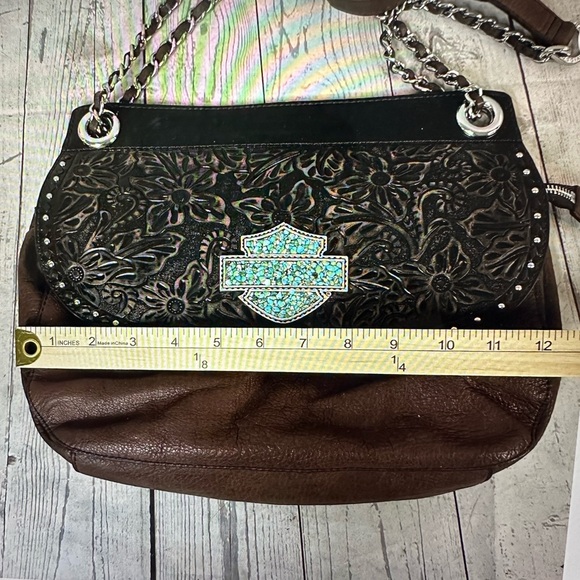 HARLEY DAVIDSON LEATHER CROSSBODY BAG, TURQUOISE LOGO EMBLEM - Picture 7 of 9